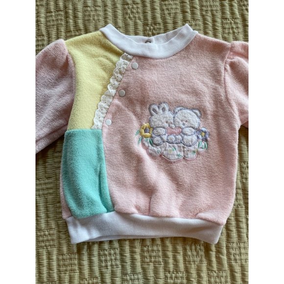 Vtg 12M Small Steps Pastel Color Block Applique Sweatshirt and Sweatpants Set - Picture 3 of 10
